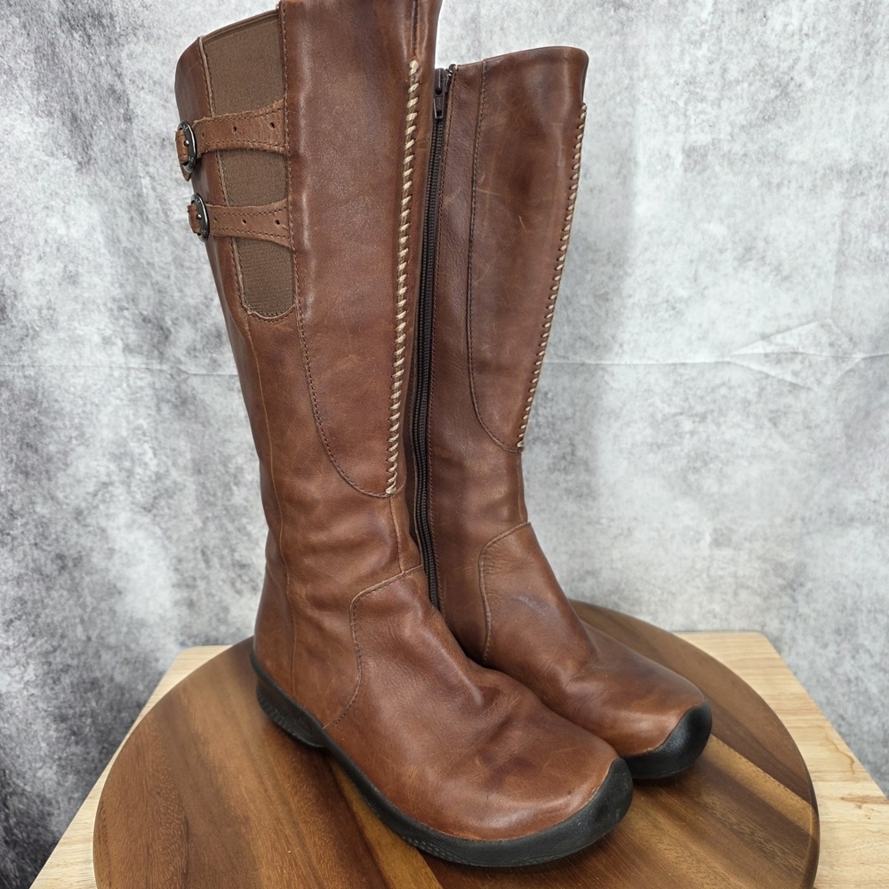 Keen Riding Boots Womens 6.5 Bern Baby Bern Brown Leather Knee High Wedge - Picture 2 of 14